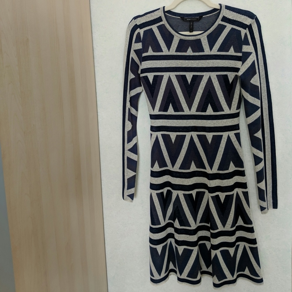 BCBGMaxazria Geometric Long Sleeve Dress NWOT